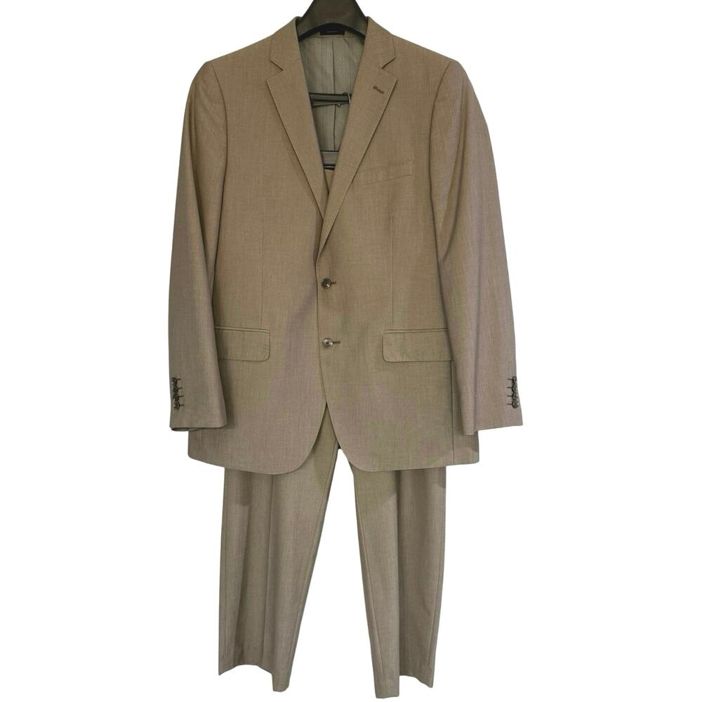 J.Ferrar Beige Taupe Men’s 2 Piece Slim Fit  L Suit EUC 42R 36x30 Wedding Office